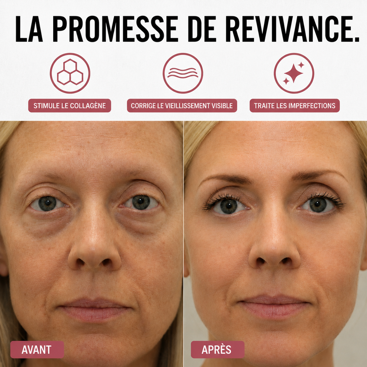 La promesse de Revivance — avant et après du contour des yeux